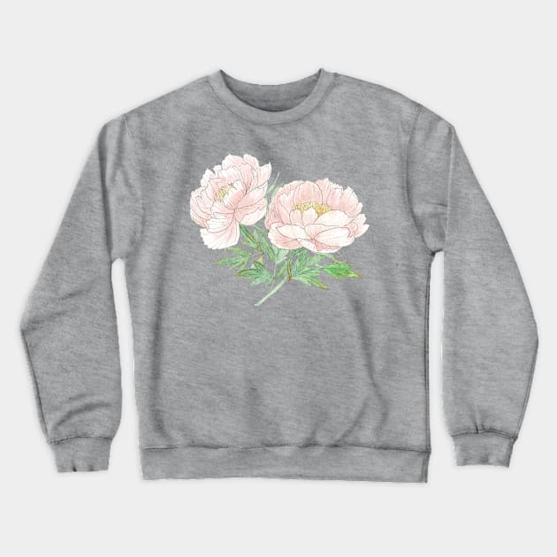 Pair of Peonies Watercolor Illustration Crewneck Sweatshirt by Danica Templeton Art